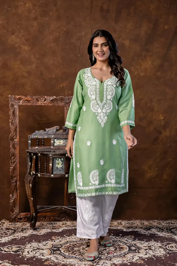 Green_Cotton_Kurta_Set_For_Women