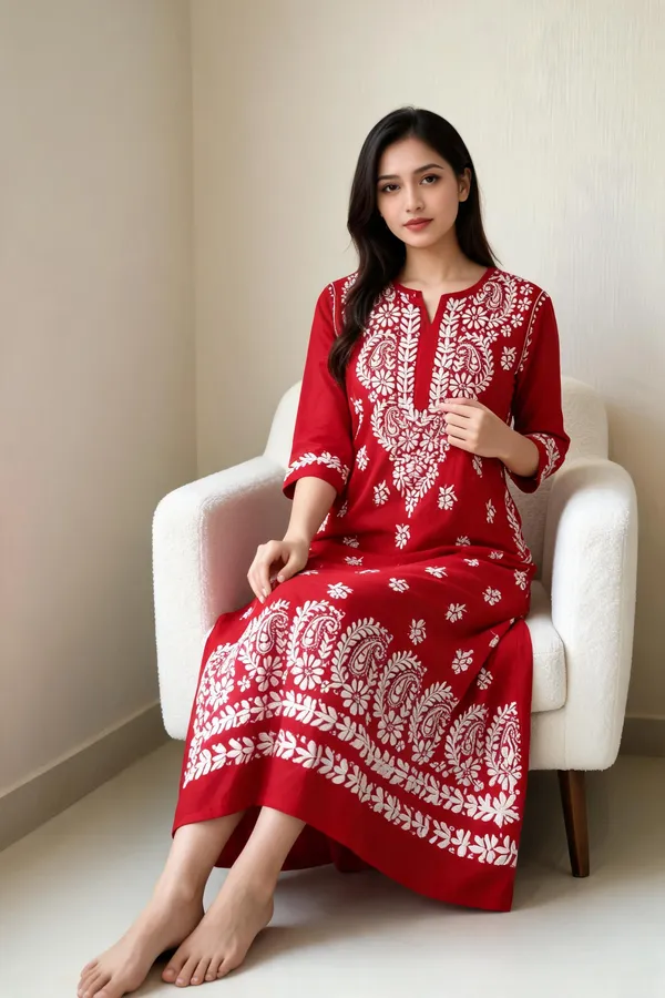 Red_Cotton_Kurta_Set_For_Women