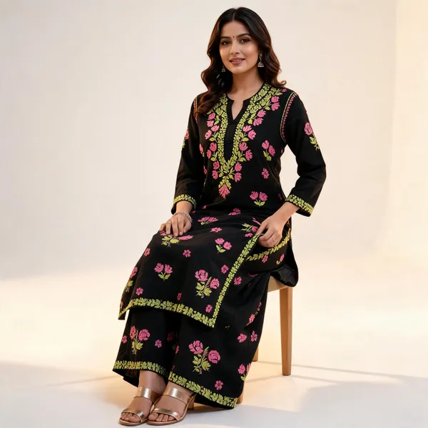 Black_Cotton_Kurta_Set_For_Women