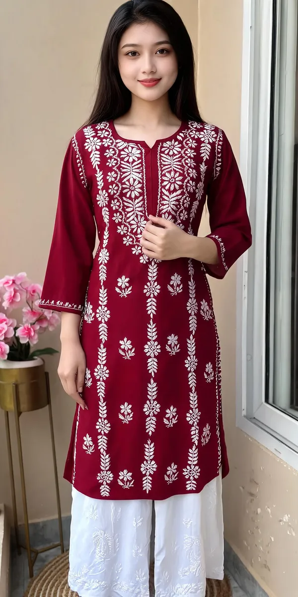 Maroon_Cotton_Kurti_With_Palazzo_Set_For_Women