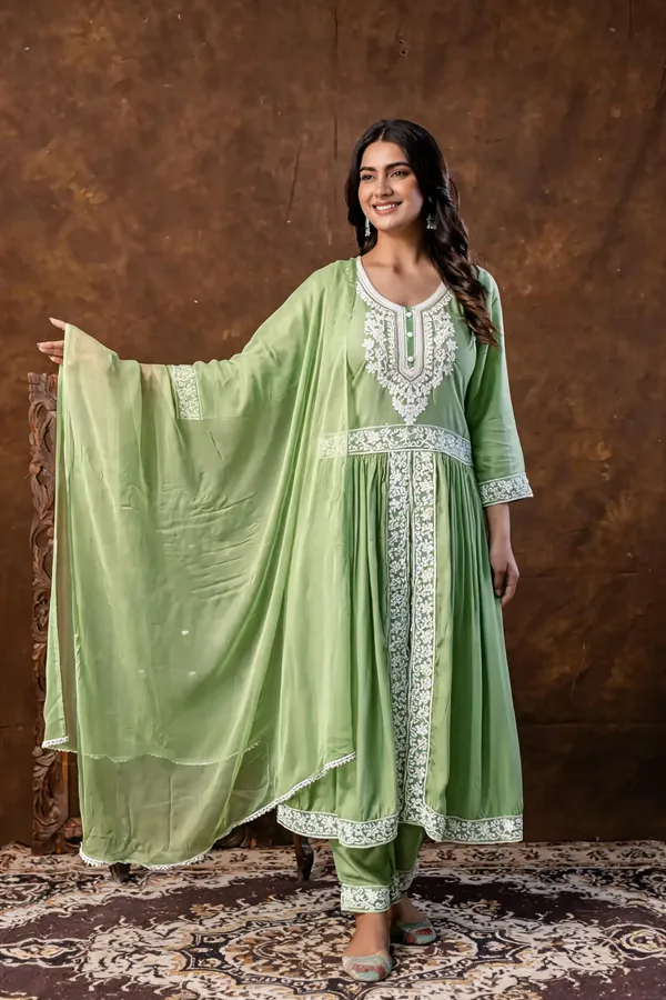 Green_Cotton_Kurta_Set_For_Women