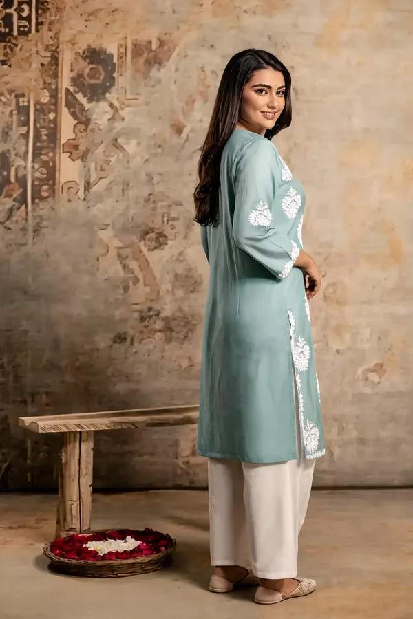 Green_Cotton_Kurta_Set_For_Women