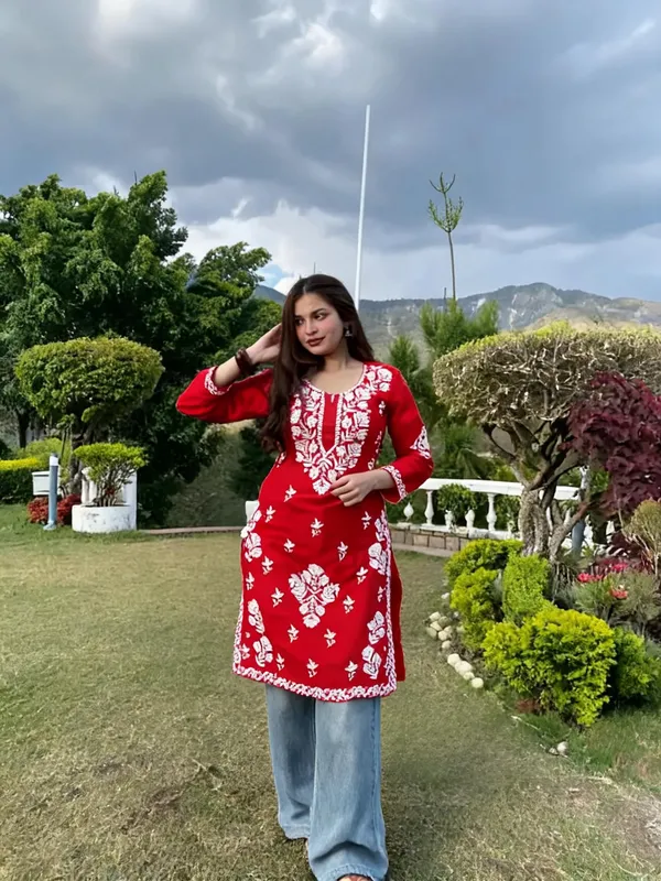 Red_Cotton_Kurta_Set_For_Women