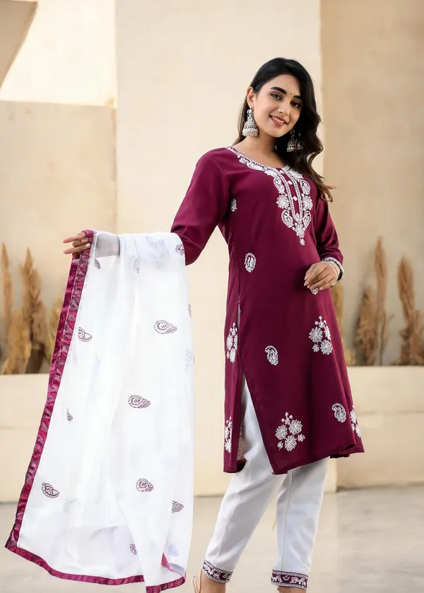 Wine_Cotton_Kurta_Set_For_Women
