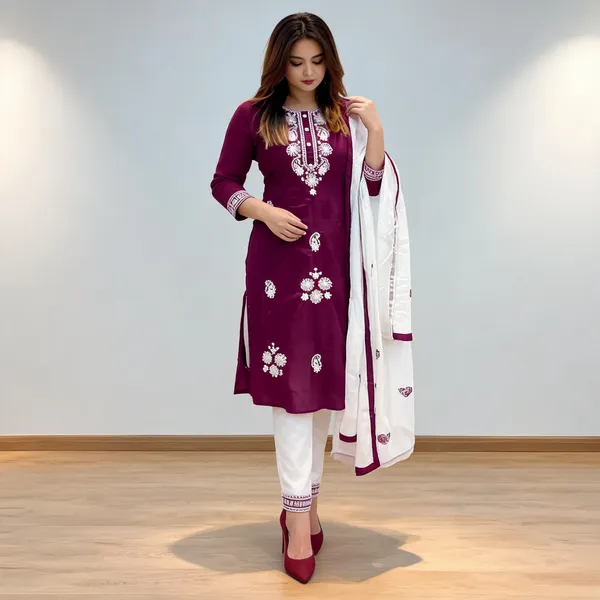 Wine_Cotton_Kurta_Set_For_Women