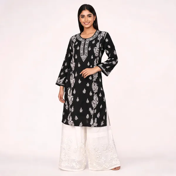 Black_Cotton_Palazzo_Kurta_Set_For_Women