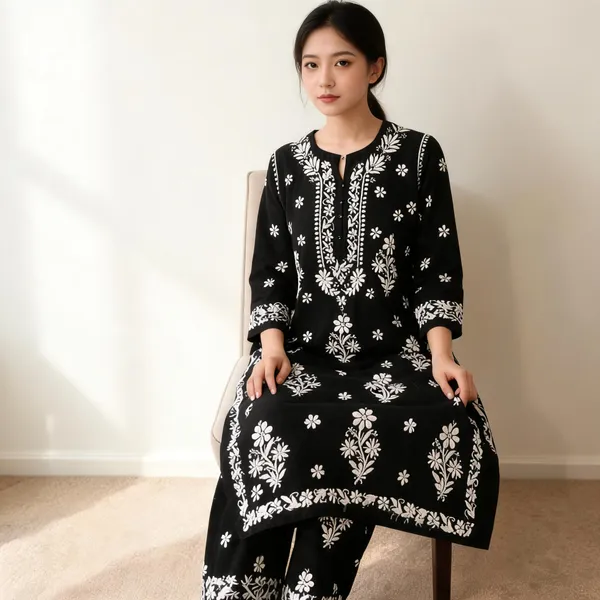 Black_Cotton_Kurta_Set_For_Women