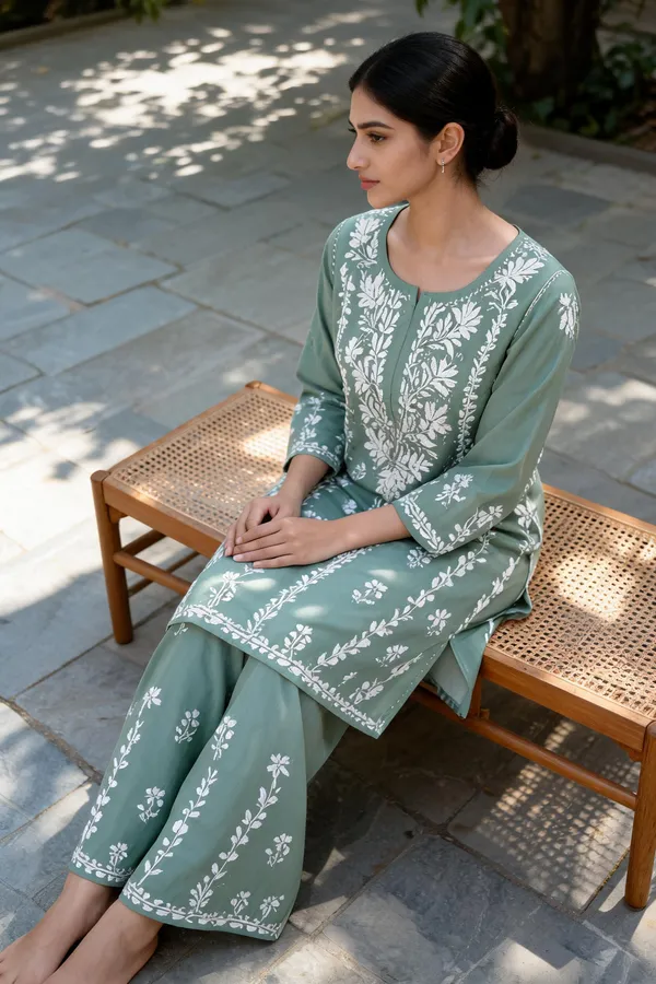Green_Cotton_Palazzo_Kurta_Set_For_Women