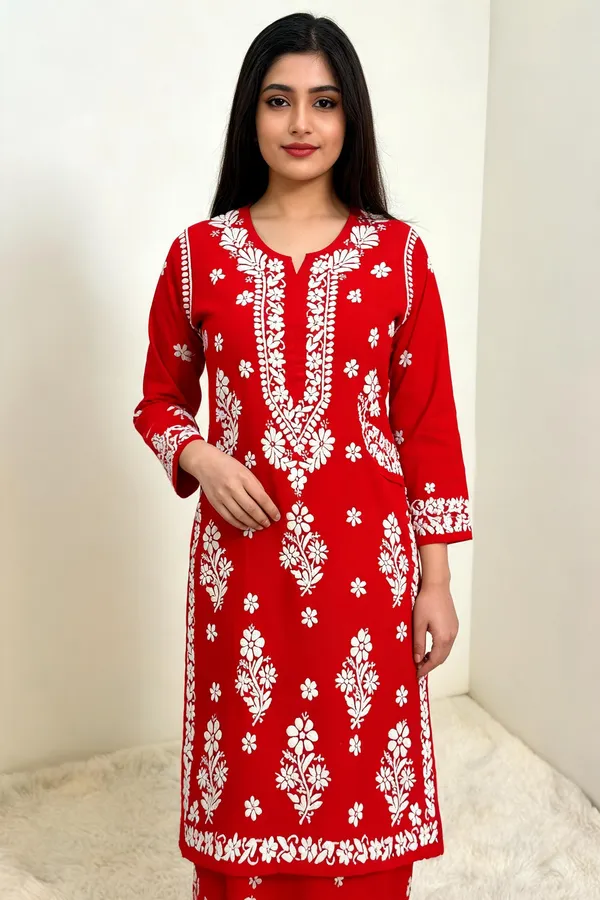 Red_Cotton_Kurta_Set_For_Women