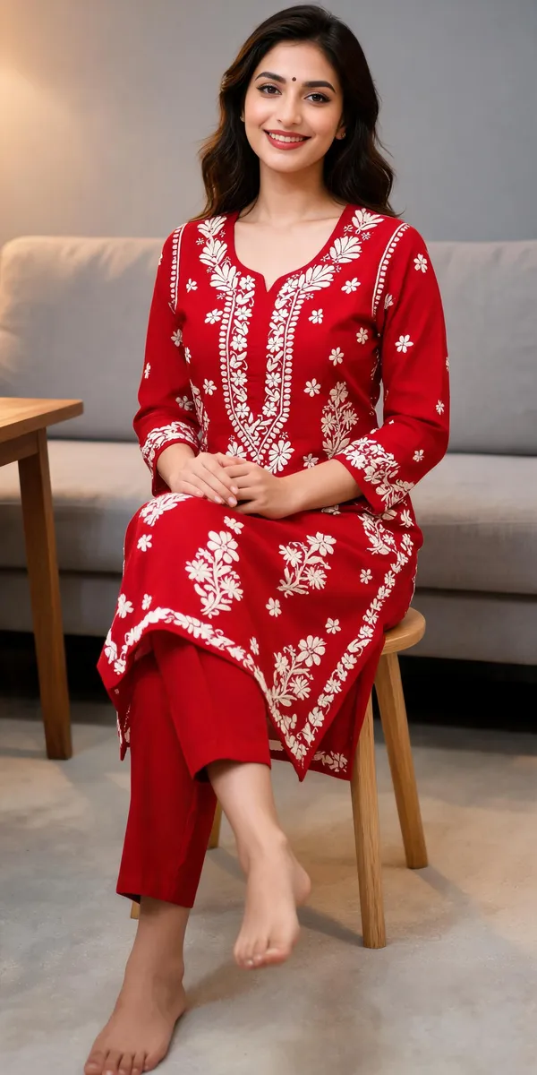 Red_Cotton_Kurta_Set_For_Women
