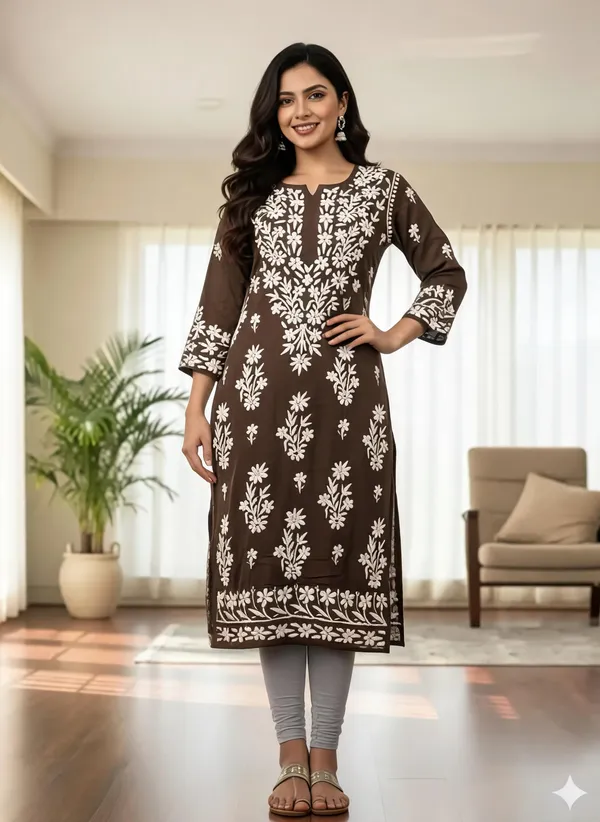 Brown_Cotton_Kurta_Set_For_Women