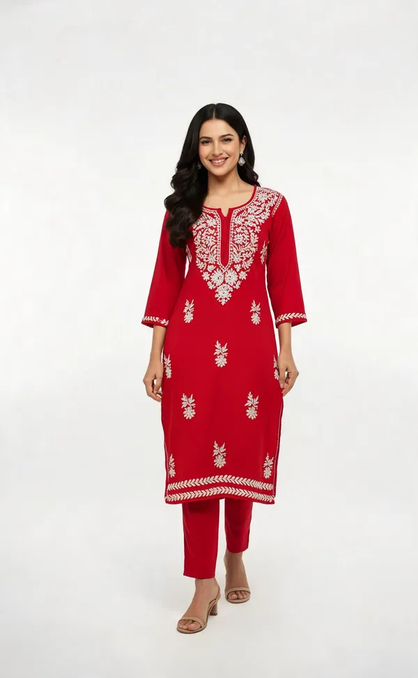 Red_Cotton_Kurta_Set_For_Women