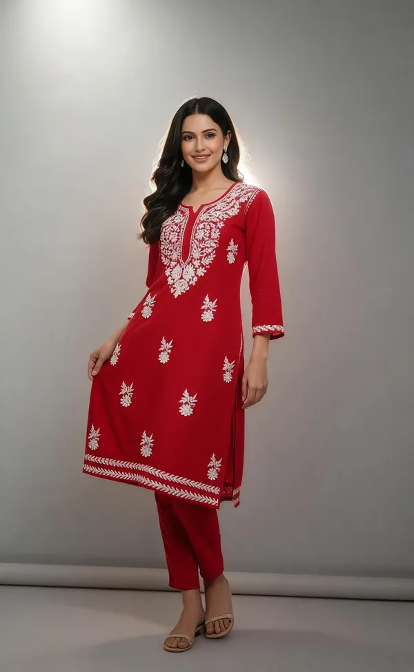 Red_Cotton_Kurta_Set_For_Women