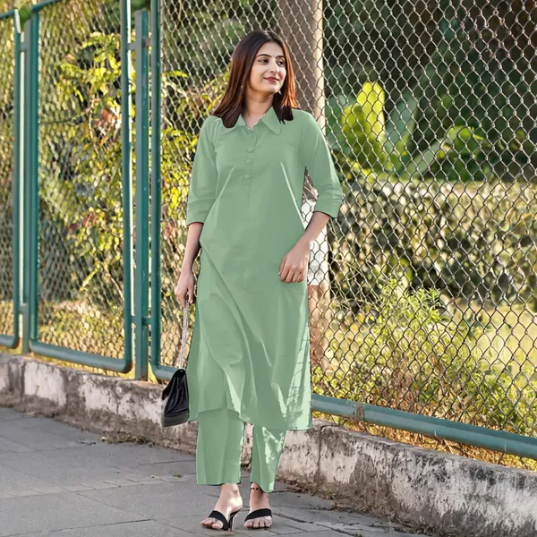 Green_Cotton_Kurta_Set_For_Women