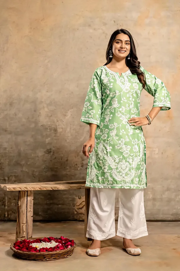 Green_Cotton_Kurta_Set_For_Women