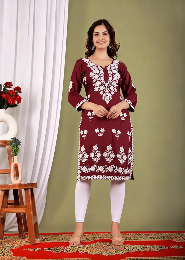 Wine_Cotton_Kurta_Set_For_Women
