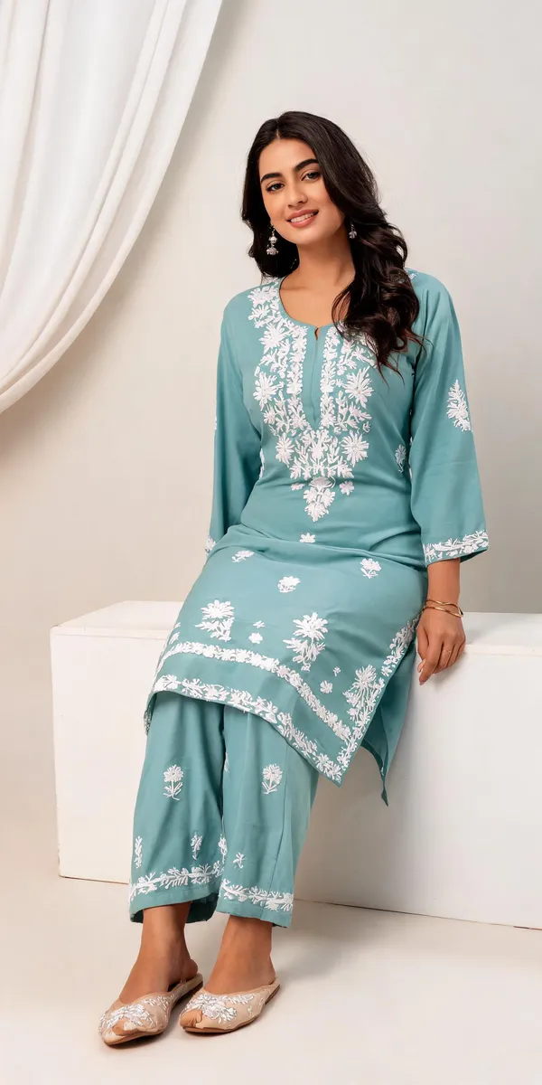 Green_Cotton_Kurta_Set_For_Women