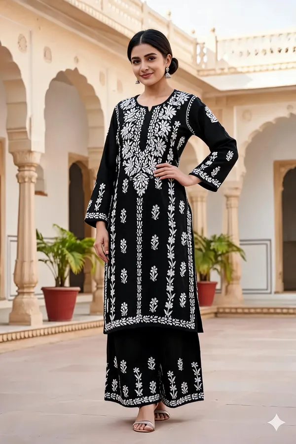 Black_Cotton_Palazzo_Kurta_Set_For_Women