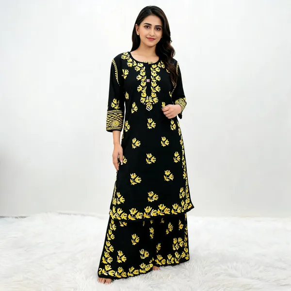 Black_Cotton_Palazzo_Kurta_Set_For_Women