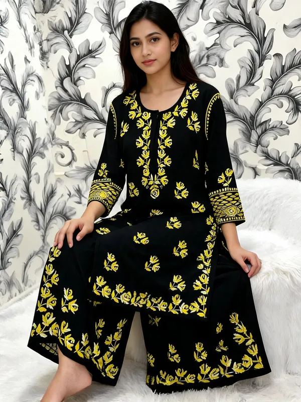 Black_Cotton_Palazzo_Kurta_Set_For_Women