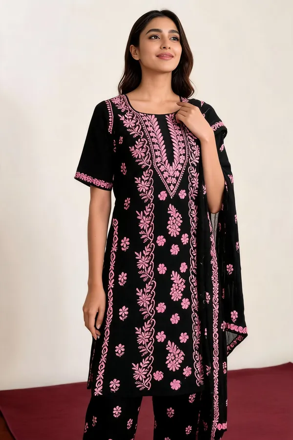 Black_Cotton_Kurta_Set_For_Women