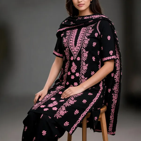 Black_Cotton_Kurta_Set_For_Women