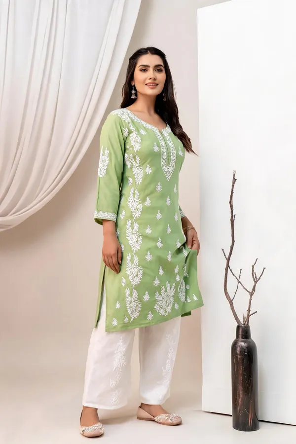 Green_Cotton_Kurta_Set_For_Women