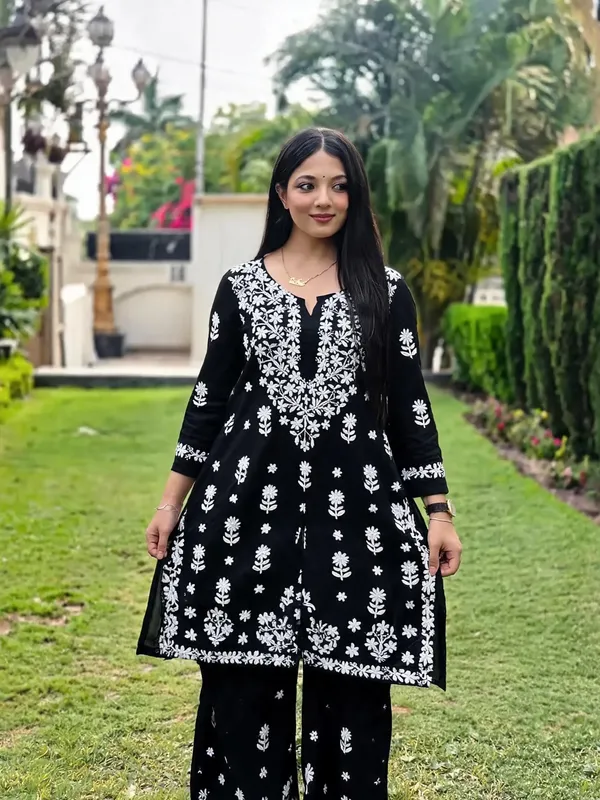 Black_Cotton_Palazzo_Kurta_Set_For_Women