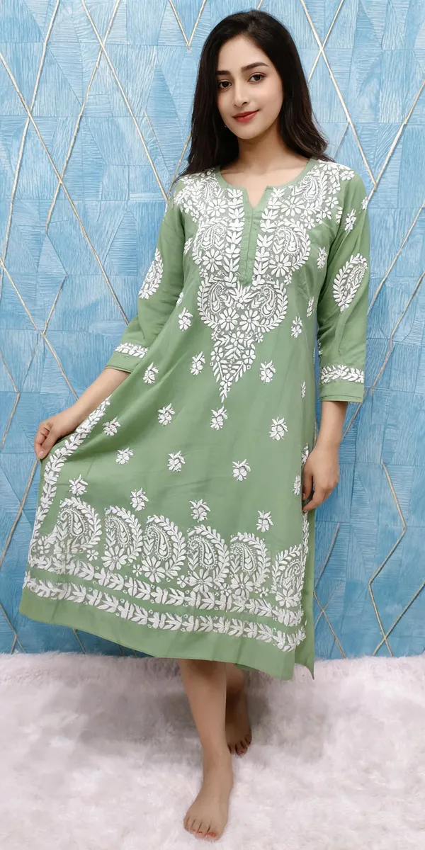 Green_Cotton_Kurta_Set_For_Women