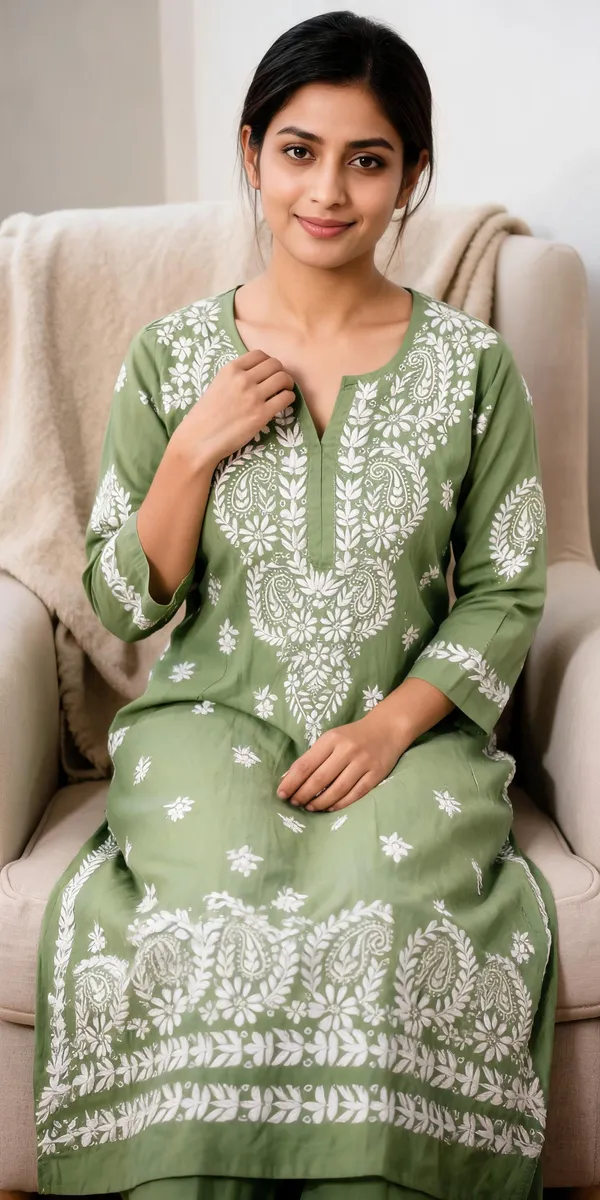 Green_Cotton_Kurta_Set_For_Women