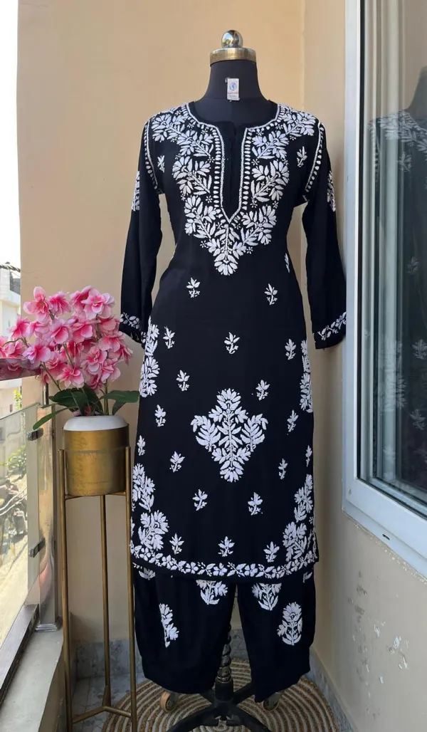 Black_Chikankari_Reyon_Kurti_With_Afgani_Salwar_Suit
