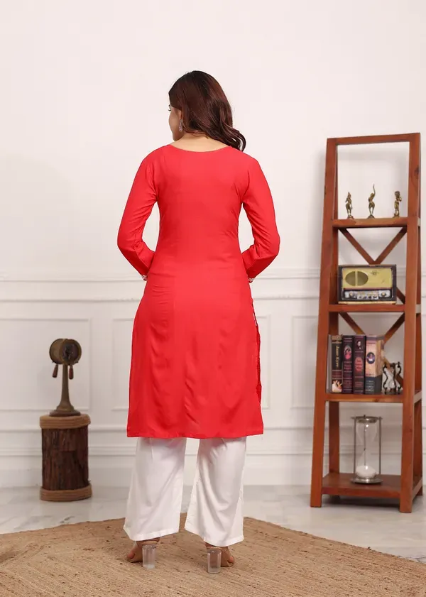 Gajari_Chikan_Kurta_For_Women_Rayon_Straight_Chikankari_Kurti_And_White_Pla