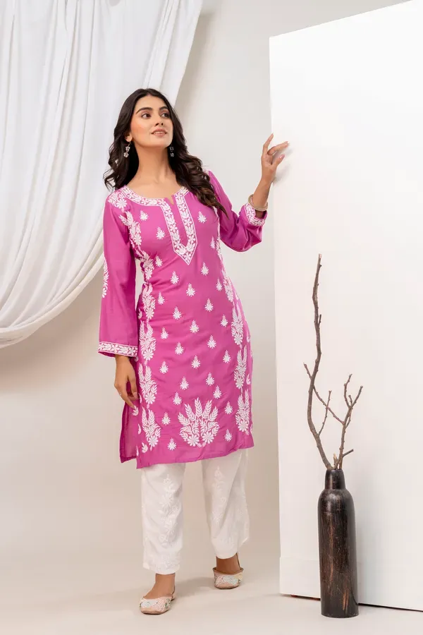 Magenta_Women_Embroidered_Chikankari_Modal_Kurta_Set