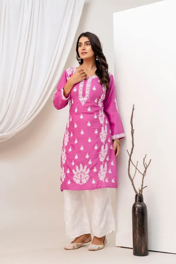 Magenta_Women_Embroidered_Chikankari_Modal_Kurta_Set