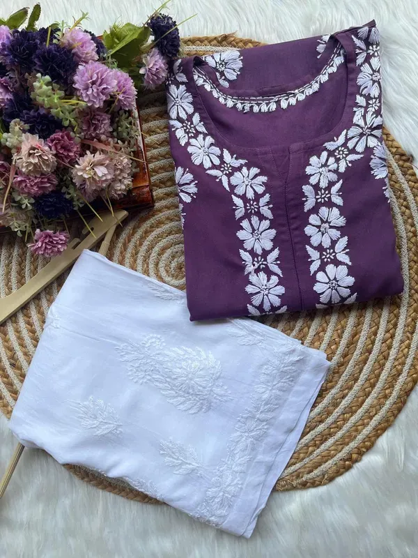 Magenta_Chikankari_Kurta_Set_For_Women
