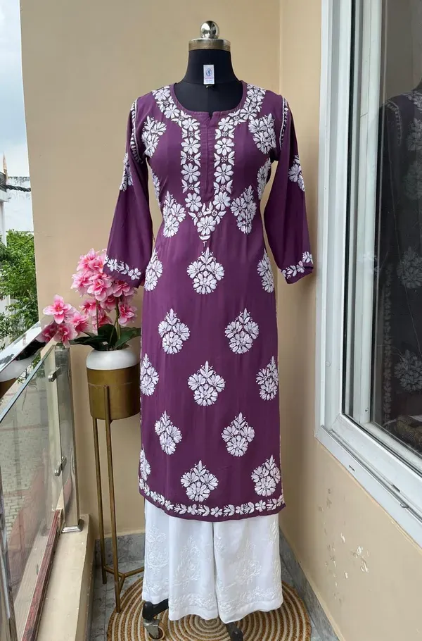 Magenta_Chikankari_Kurta_Set_For_Women