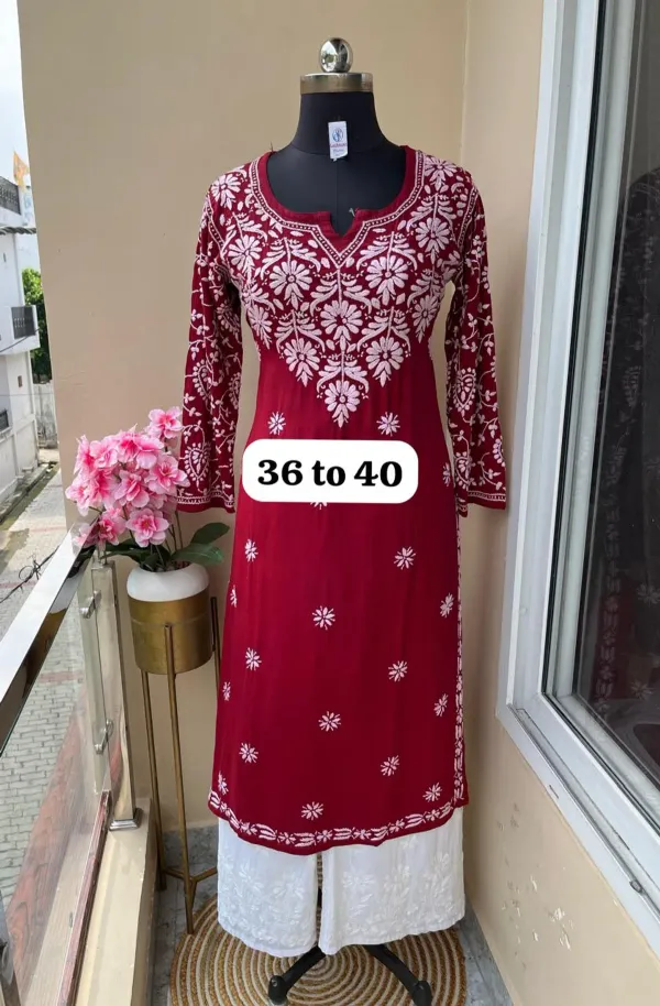 Maroon_Chikankari_Work_Cotton_Thread_Rayon_Palazo_Kurtis