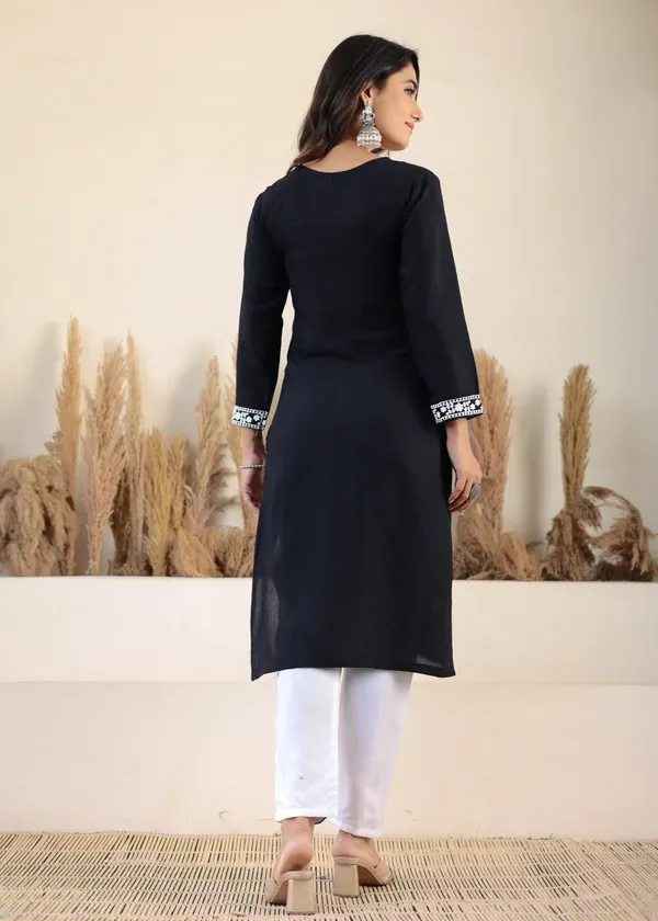 Black_Rayon_Chikankari_Kurti_With_Dupatta_And_Bottom_Wear_3_Piece_Set_For_W