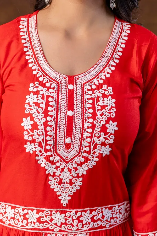 Red_Women_Embroidered_Fashionable_Printed_Naira_Cut_Kurta_Pant_And_Dupatta_Set_For_Wedding_Party_Festivals