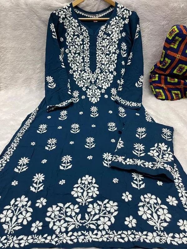 D_Blue_Elegance_Chikankari_Reyon_Kurta_And_Palazzo_Set
