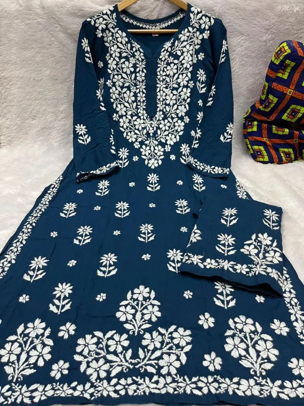 D_Blue_Elegance_Chikankari_Reyon_Kurta_And_Palazzo_Set