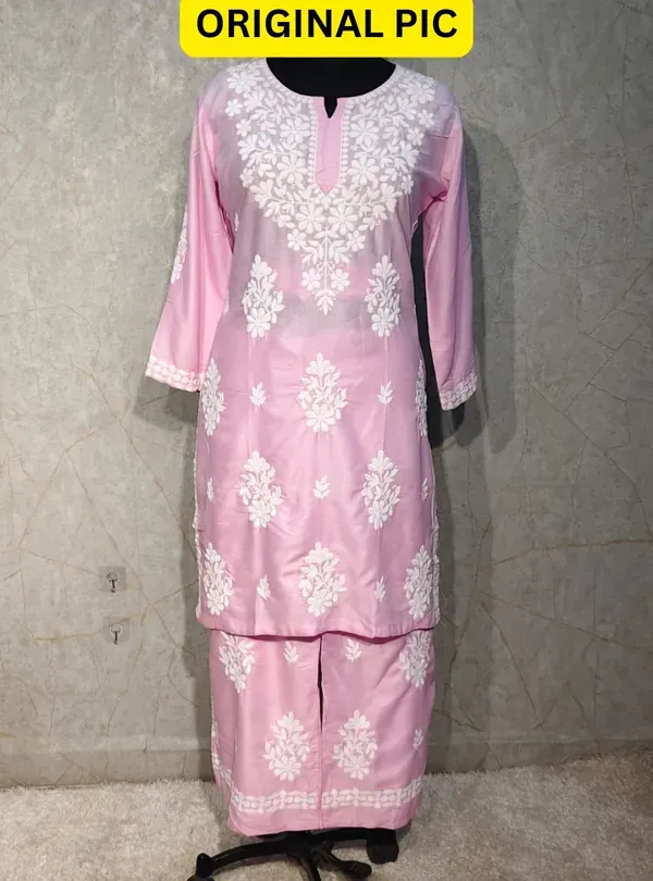 Baby_Pink_Cotton_Chikankari_Kurta_With_Palazzo_For_Women