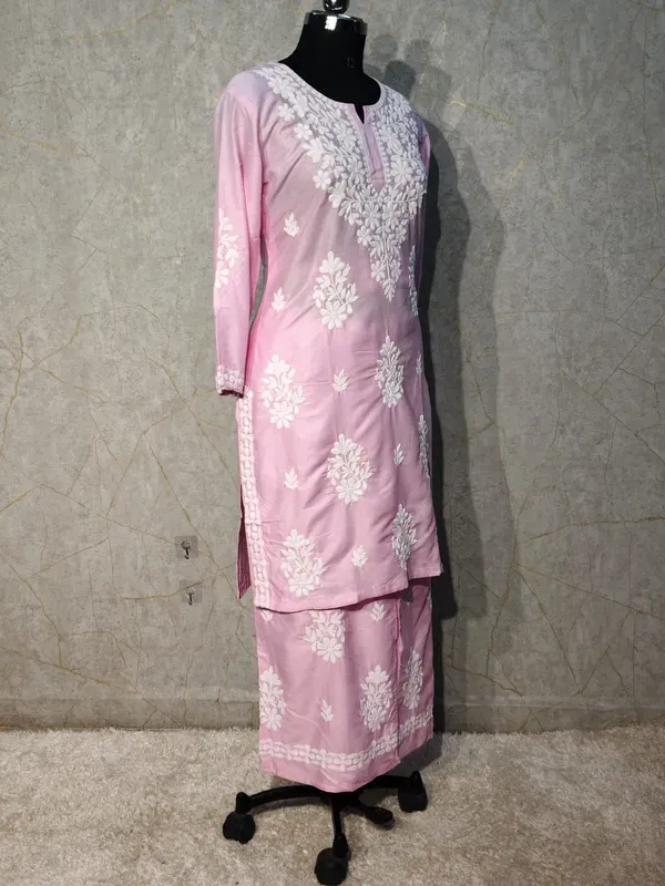 Baby_Pink_Cotton_Chikankari_Kurta_With_Palazzo_For_Women