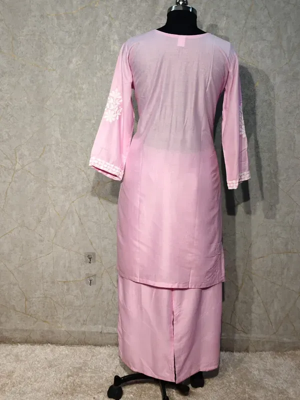 Baby_Pink_Cotton_Chikankari_Kurta_With_Palazzo_For_Women