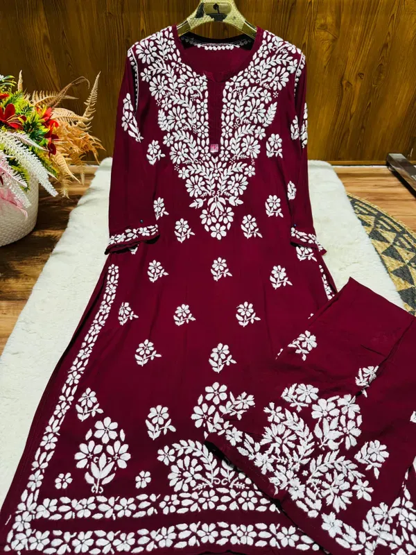 Maroon_Chikankari_Premium_Beautiful_Designer_Heavy_Work_Modal_Kurti_And_Pla