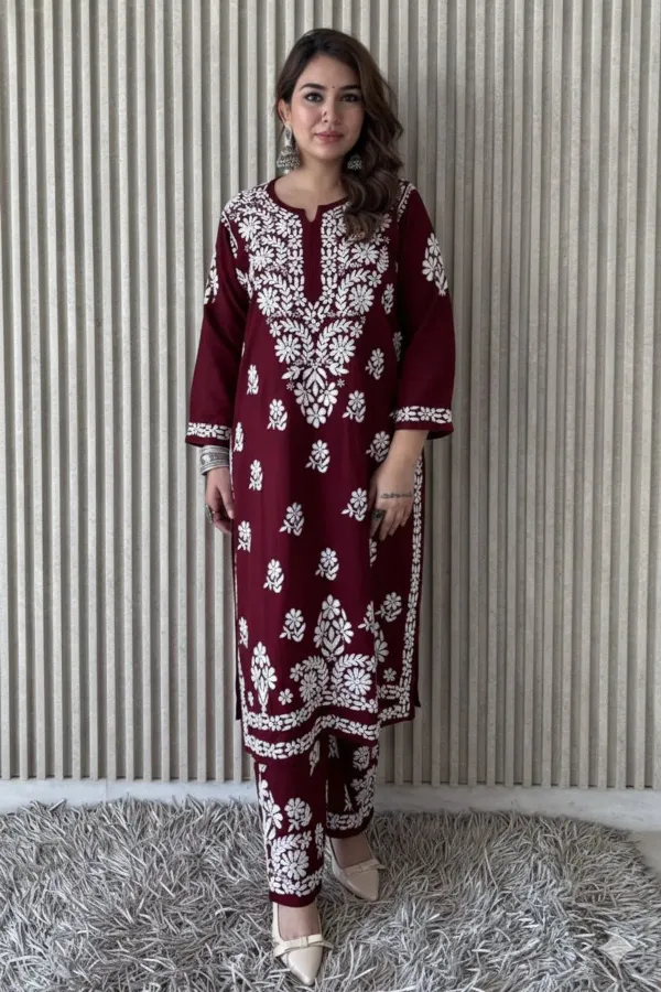 Maroon_Chikankari_Premium_Beautiful_Designer_Heavy_Work_Modal_Kurti_And_Pla