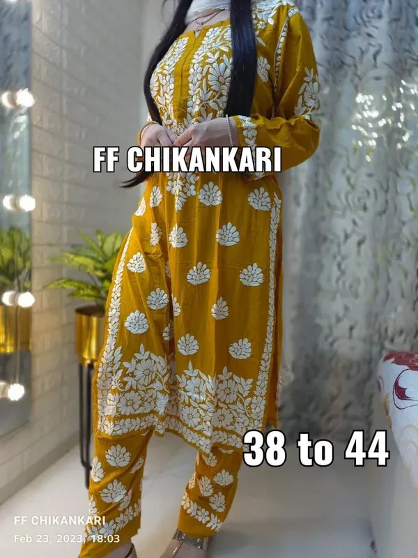Yellow_Women_Embroidery_Chikankari_Kurti_Plazzo_Set