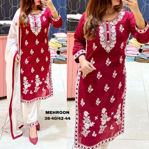 Maroon_Women_S_Rayon_Embroidered_Kurta_Pant_With_Dupatta_Set
