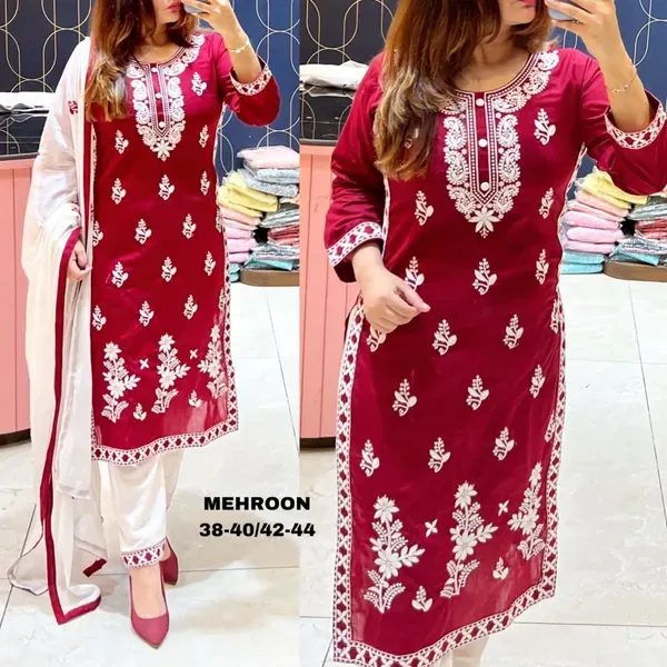 Maroon_Women_S_Rayon_Embroidered_Kurta_Pant_With_Dupatta_Set