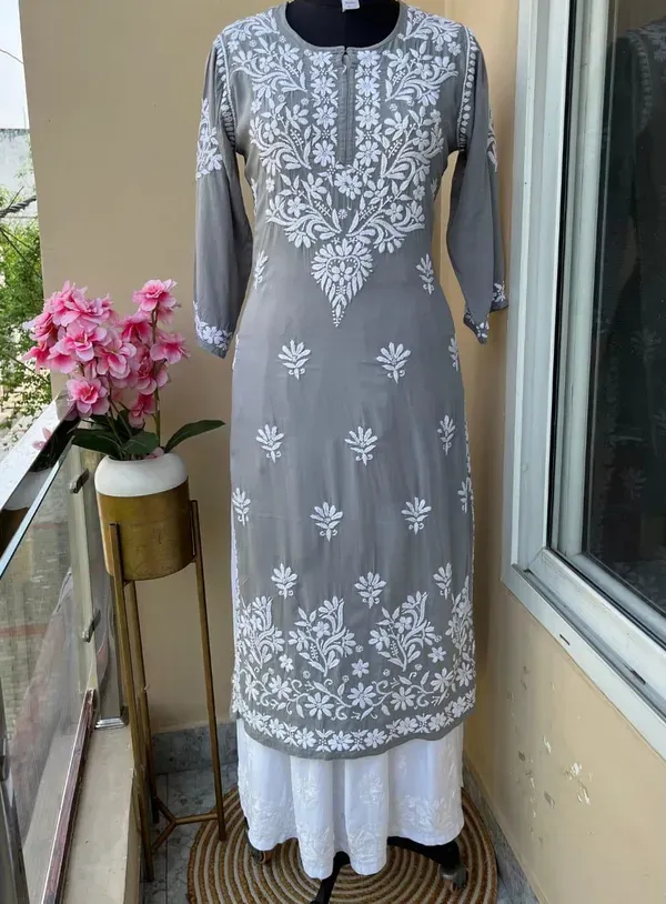 Grey_Primum_Rayon_Kurti_And_Thick_Cotton_Plazo_Set_For_Women